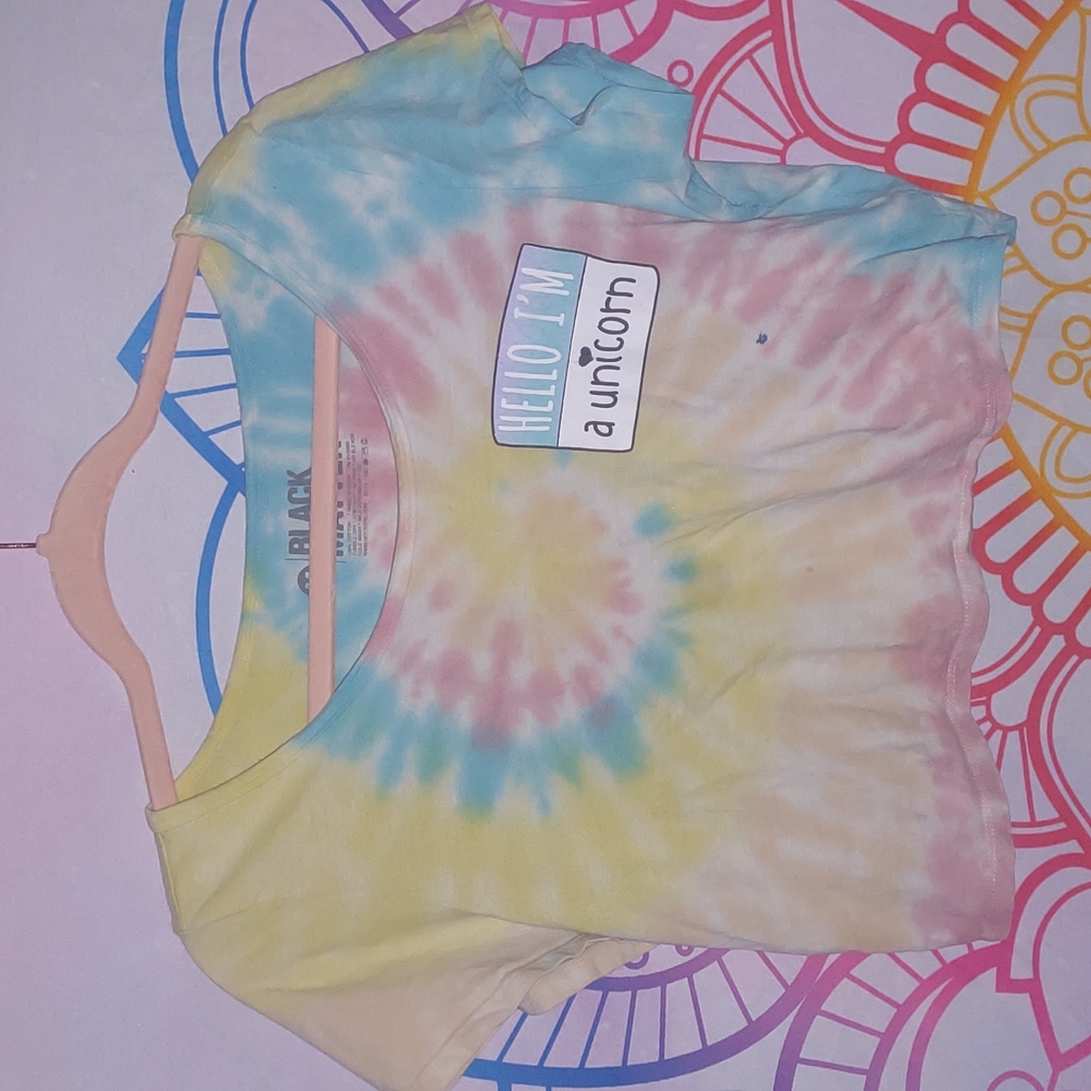 Tie dye "Hello I'm a unicorn" crop top
